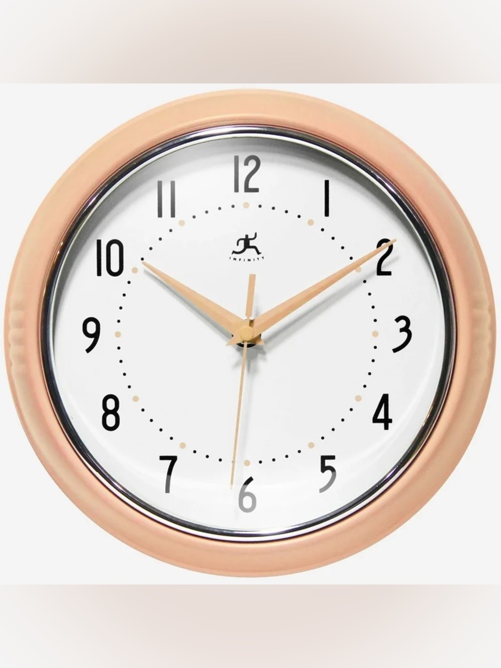 Infinity Instruments Retro 9.5 Inch Round Indoor Wall Clock, Peach Fuzz